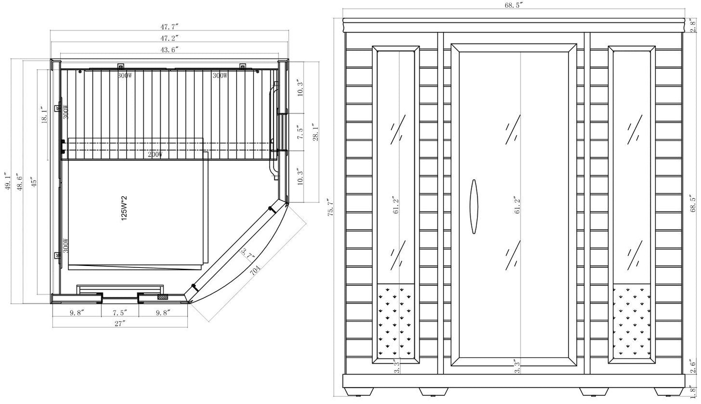 Heming 2 Person Corner Indoor Low EMF Infrared Sauna - Promo Code "CalmSpas50" for $50 OFF