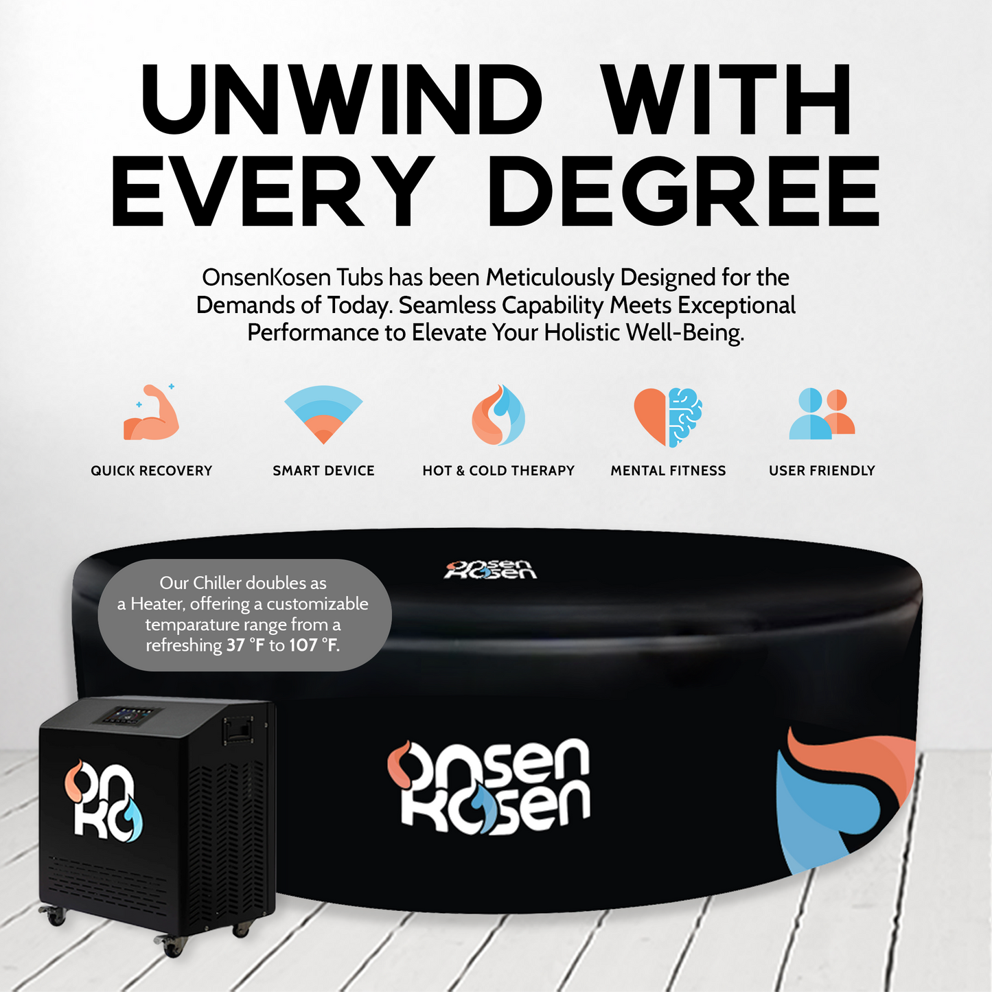 OnsenKosen Yunokawa 8 to 12 Person Group Therapy Tub with Pro 2HP Dual CHiller/Heater