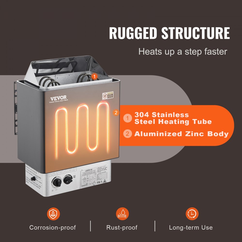VEVOR Sauna Heater (3kW/4.5kW/6kW/9kW) with Built-In Controls 220V Electric Sauna Stove