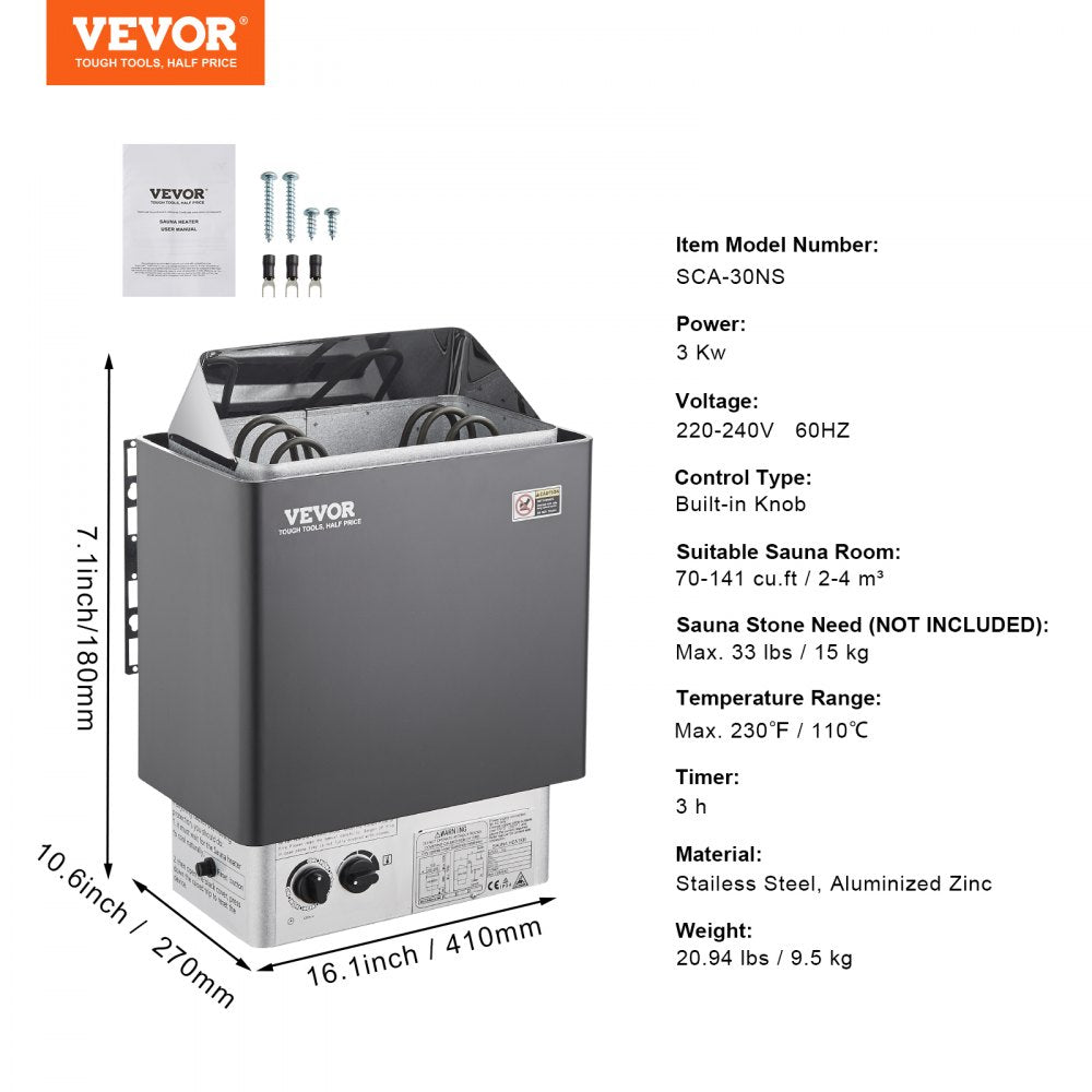 VEVOR Sauna Heater (3kW/4.5kW/6kW/9kW) with Built-In Controls 220V Electric Sauna Stove