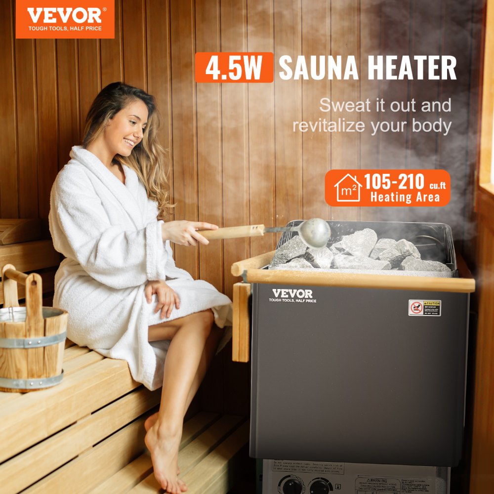 VEVOR Sauna Heater (3kW/4.5kW/6kW/9kW) with Built-In Controls 220V Electric Sauna Stove