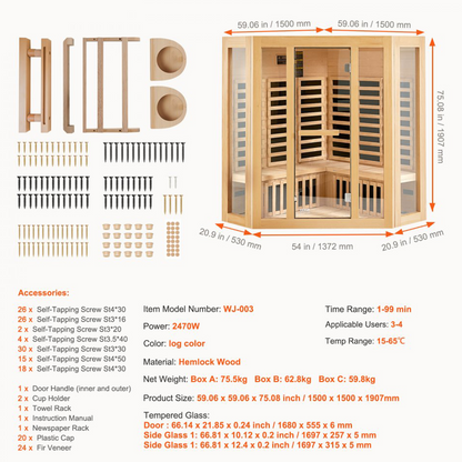 VEVOR 3-4 Person Corner Infrared Sauna