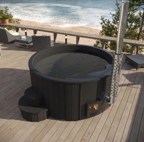 Soak-Series Home Wood-Burning Hot Tub, Black, Up to 6 Persons