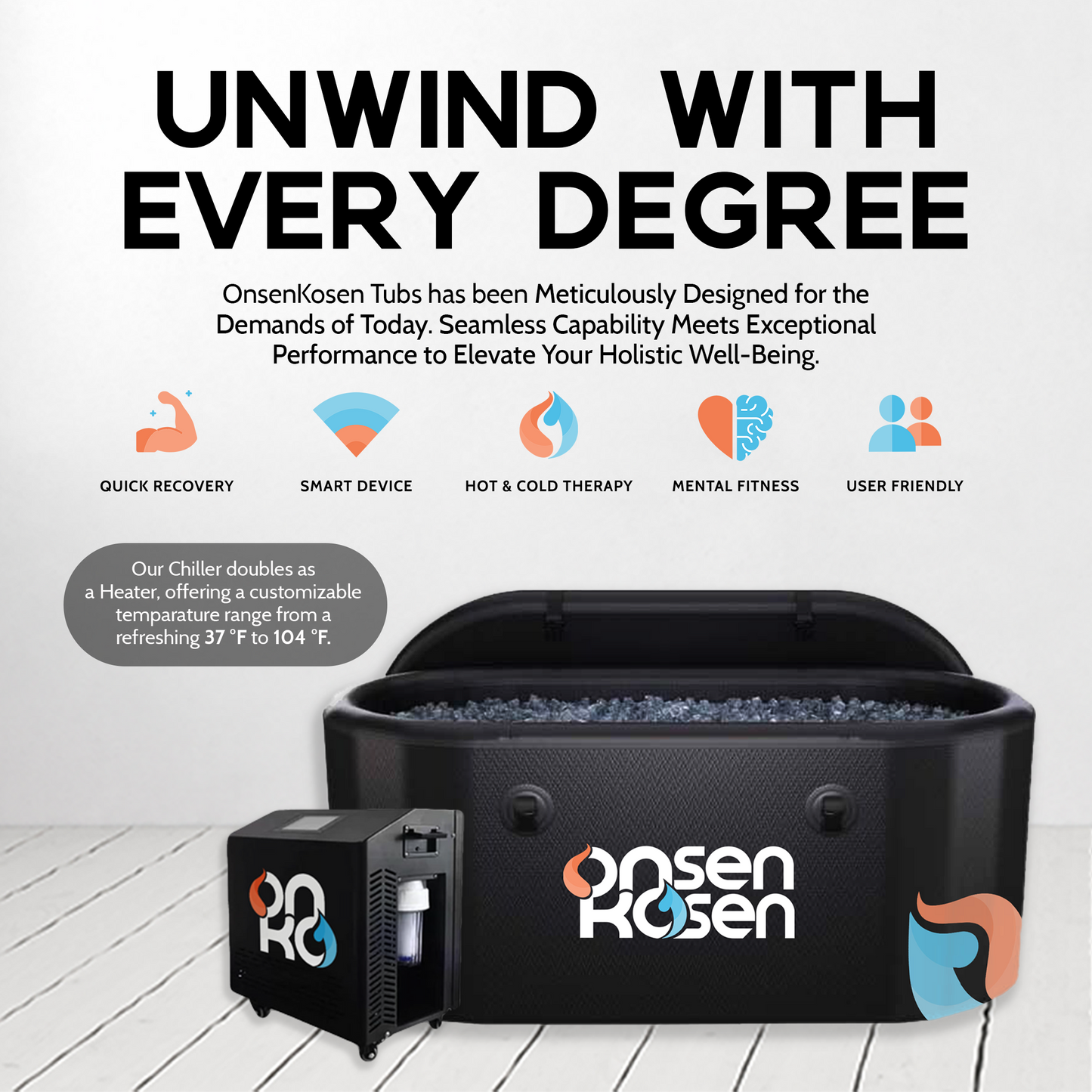 OnsenKosen Dogo Mini 1 Person Therapy Tub with Pro 2HP Dual Chiller/Heater