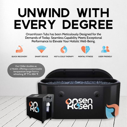 OnsenKosen Dogo Mini 1 Person Therapy Tub with Pro 2HP Dual Chiller/Heater