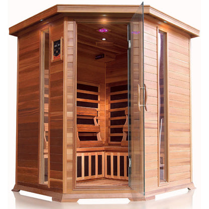 Bristol Bay 4 Person Corner Infrared Sauna - Canadian Red Cedar